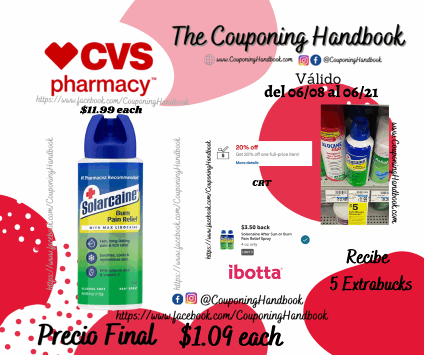 Solarcaine Burn Pain Relief Spray, 4.0 OZ por $1.09