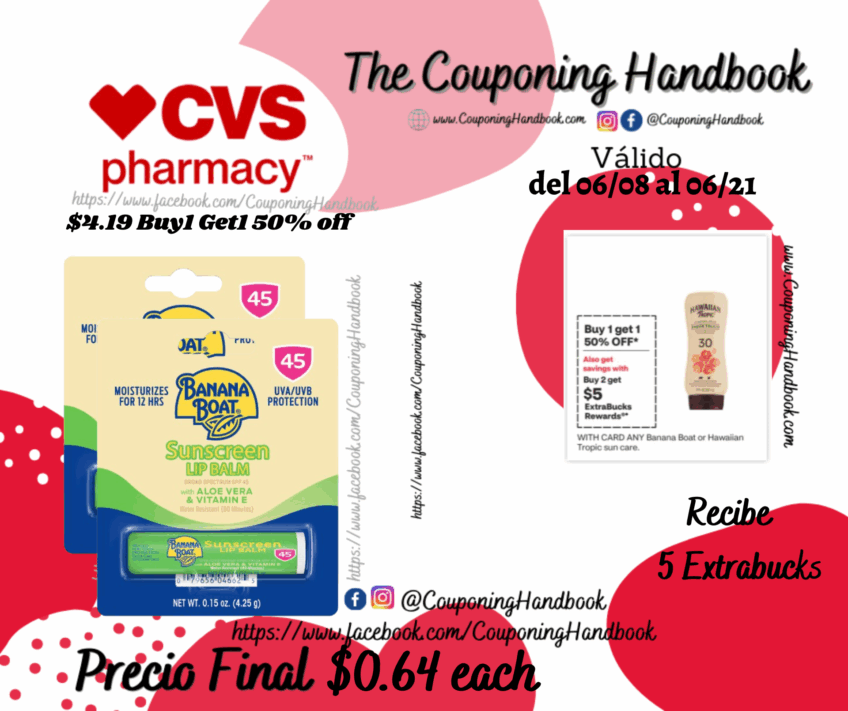 Banana Boat Lip Balm Sunscreen SPF 45, 0.15 oz por $0.64