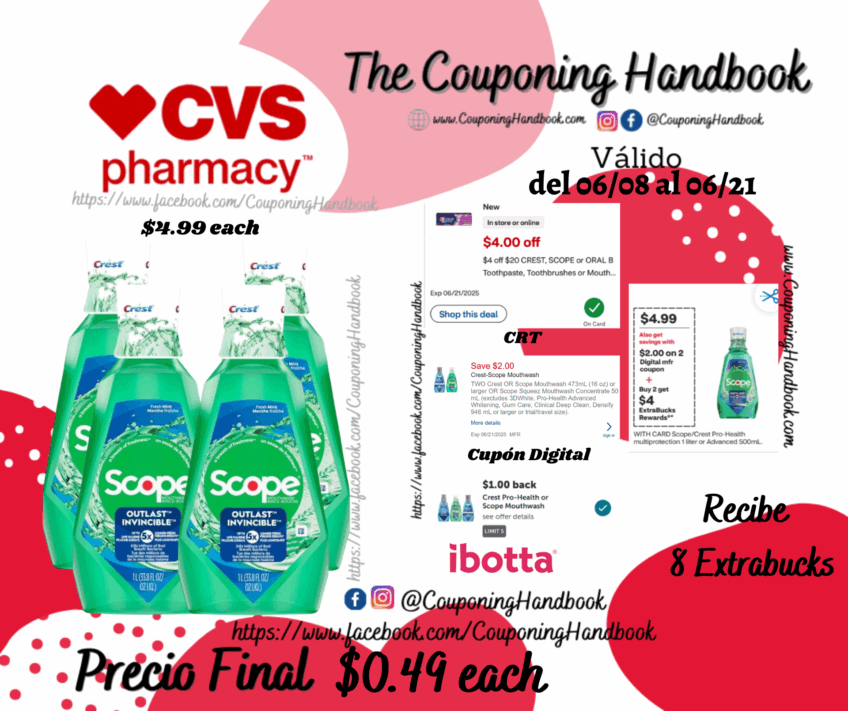 Scope Outlast Mouthwash, Mint por $0.49