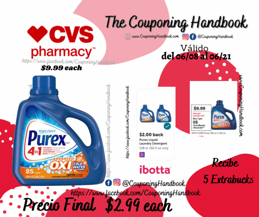 Purex Advanced Oxi + Coldwater Power Liquid Laundry Detergent, 128 oz por $2.99