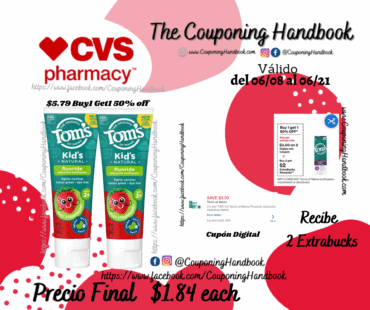 Tom’s of Maine Children’s Fluoride Toothpaste por $1.84