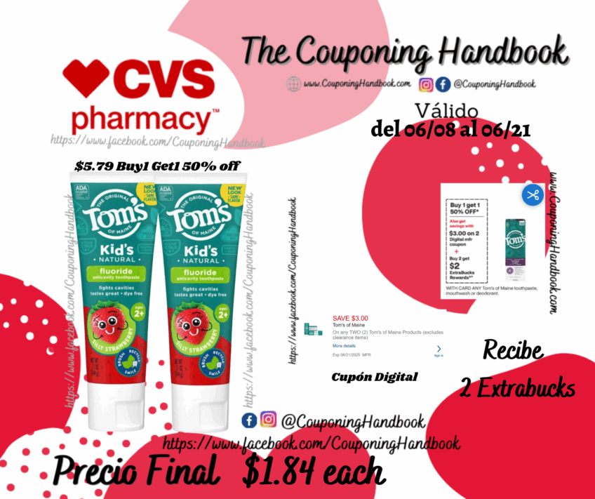 Tom’s of Maine Children’s Fluoride Toothpaste por $1.84