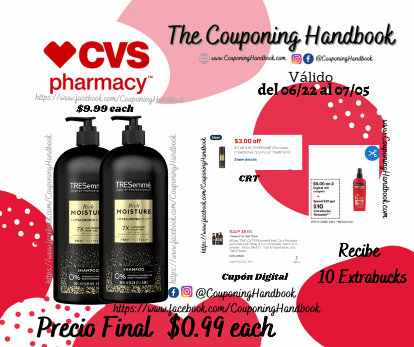 TRESemme Moisture Rich Shampoo with Pump, 39 OZ por $0.99