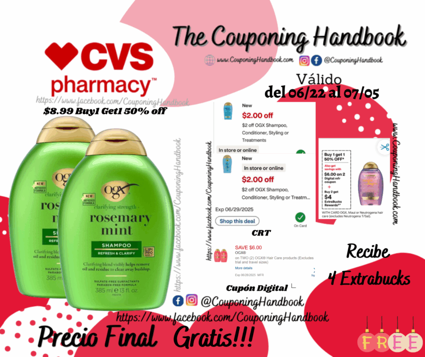 02 OGX Rosemary Mint Shampoo, 13 OZ Gratis