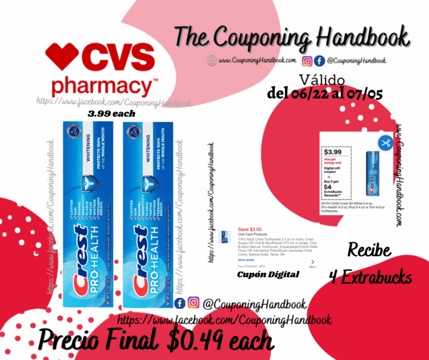 Crest Pro-Health Whitening Anticavity Fluoride Toothpaste, 4.3 OZ por $0.49