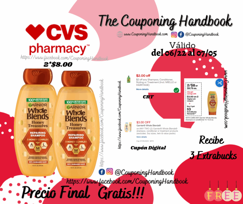 02 Garnier Whole Blends Honey Treasures Repairing Shampoo, 12.5 Ounces Gratis