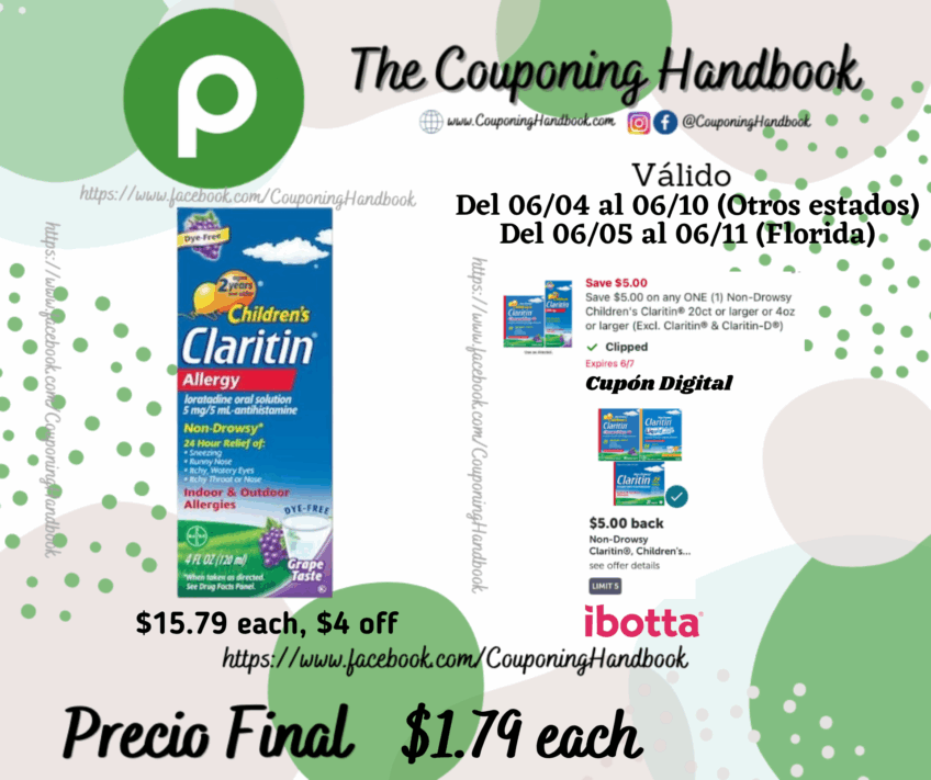 Claritin Children’s Allergy, 5 mg, Indoor & Outdoor, Non-Drowsy, Grape Taste por $1.79