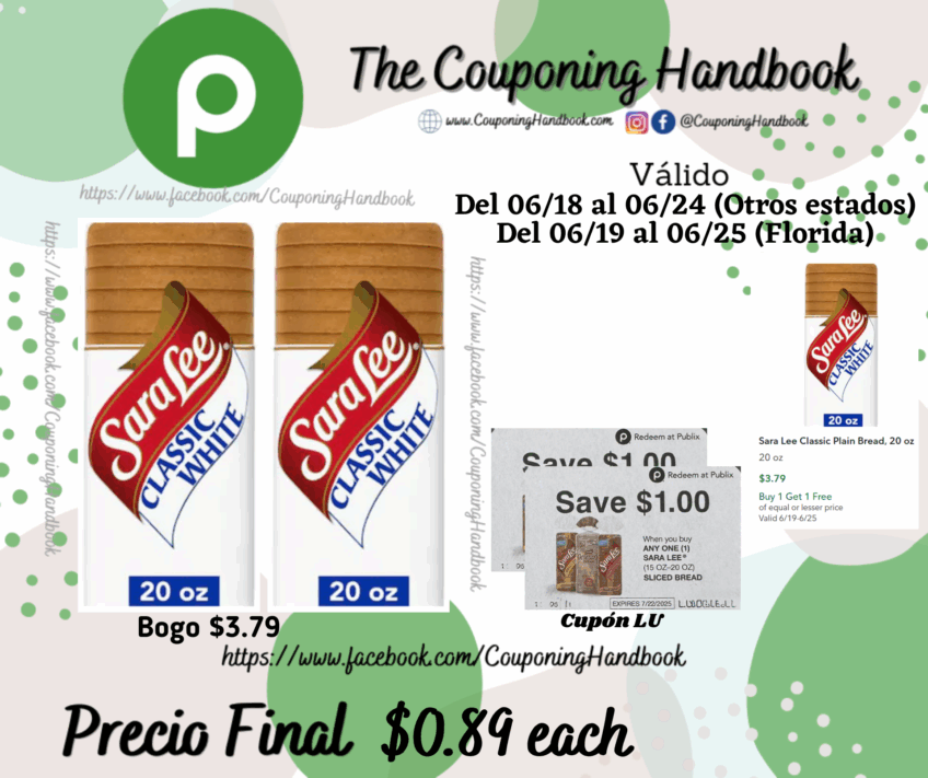 Sara Lee Classic Plain Bread, 20 oz por $0.89