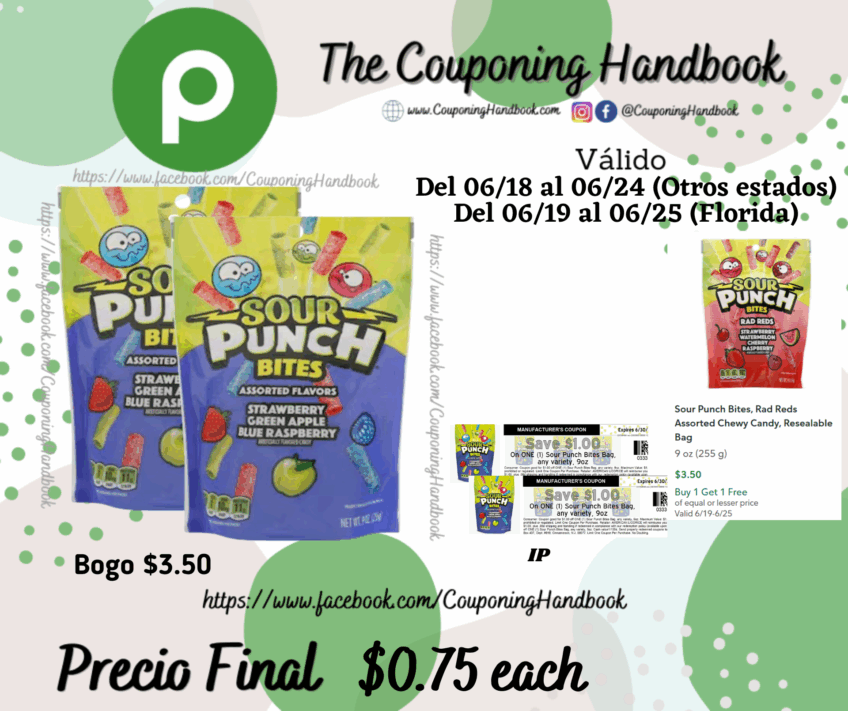 Sour Punch Bites Candy, Assorted Flavors 9 oz  por $0.75