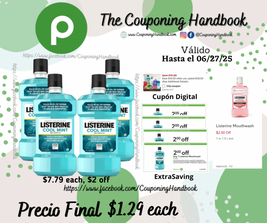 Listerine Mouthwash, Antiseptic, Cool Mint por $1.29