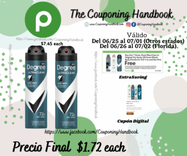 Degree Ultra Clear Long Lasting Antiperspirant Deodorant Dry Spray por $1.72