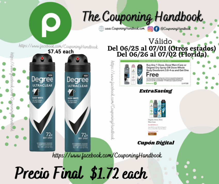 Degree Ultra Clear Long Lasting Antiperspirant Deodorant Dry Spray por $1.72