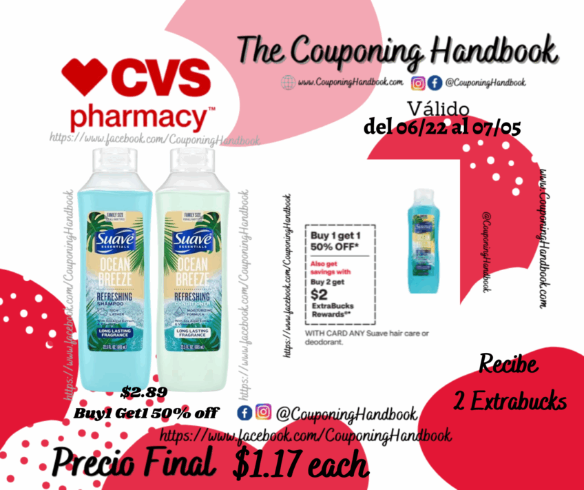 Suave Ocean Breeze Shampoo or Conditioner por $1.17