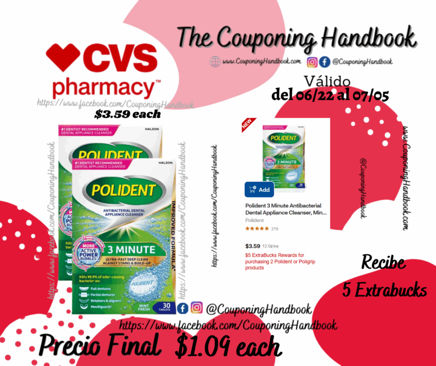 Polident 3 Minute Antibacterial Dental Appliance Cleanser, Mint Fresh, 30 CT por $1.09