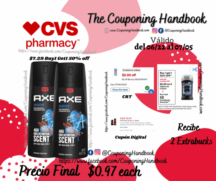 AXE Deodorant Body Spray por $0.97