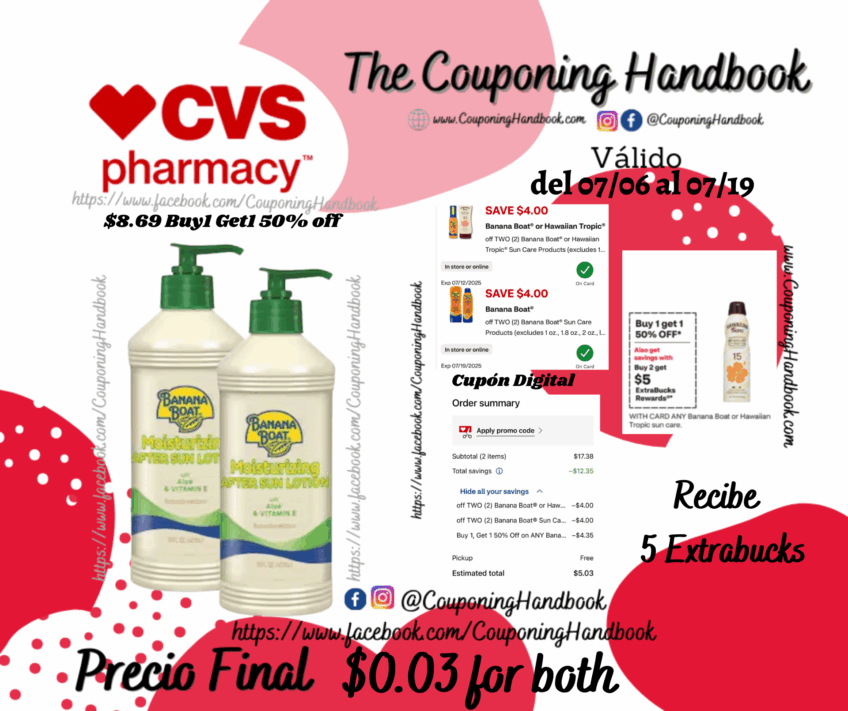 02 Banana Boat Moisturizing Aloe After Sun Lotion, 16 OZ por $0.03