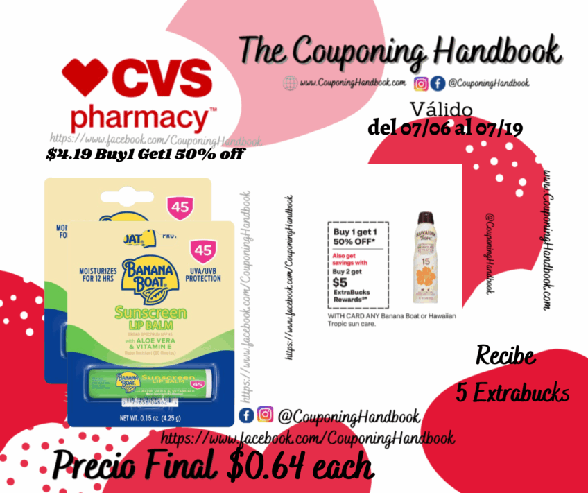 Banana Boat Lip Balm Sunscreen SPF 45, 0.15 oz por $0.64