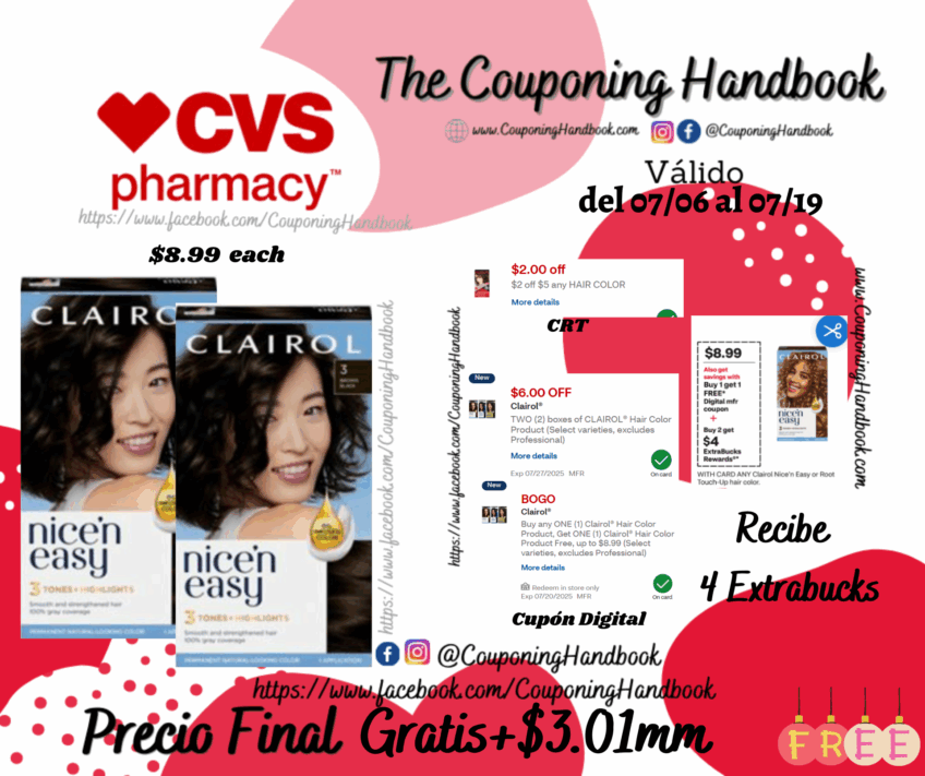 02 Clairol Nice’n Easy Permanent Hair Color Gratis