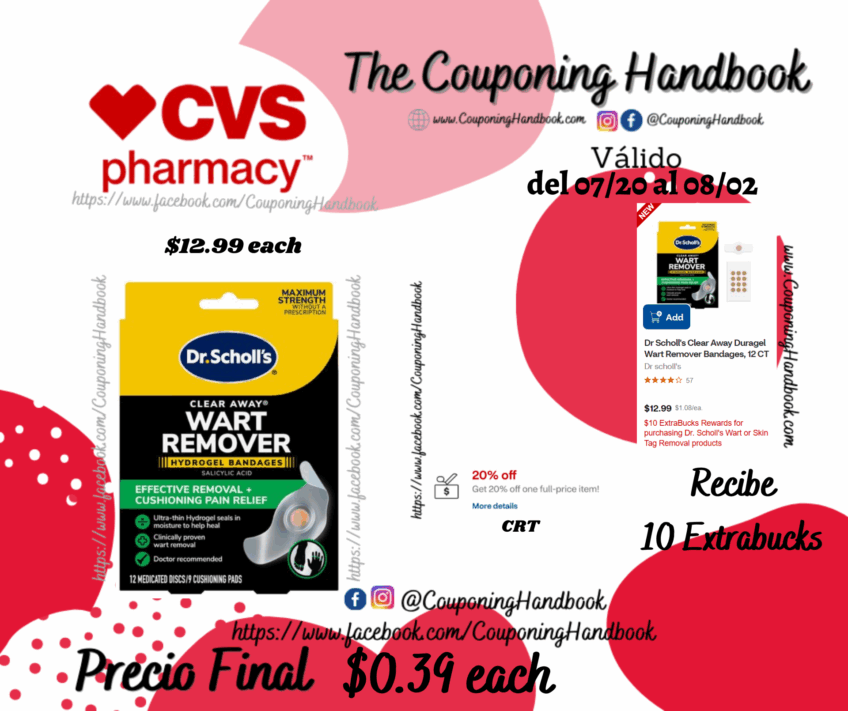 Dr Scholl’s Clear Away Duragel Wart Remover Bandages, 12 CT por $0.39