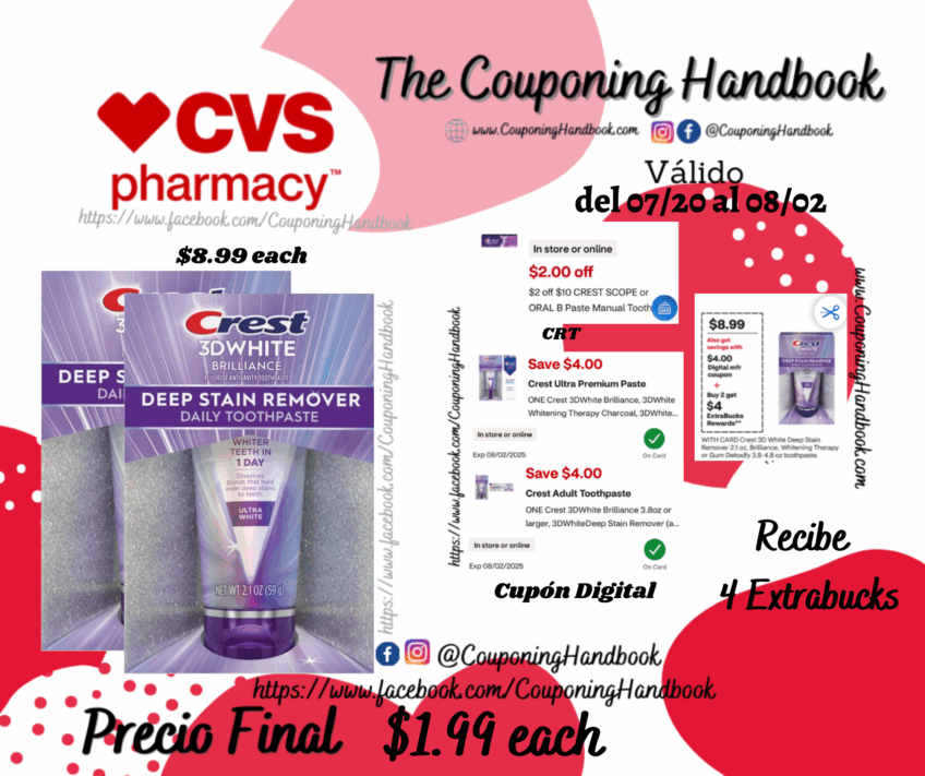 Crest 3D White Brilliance Deep Stain Remover Daily Toothpaste, Ultra White por $1.99