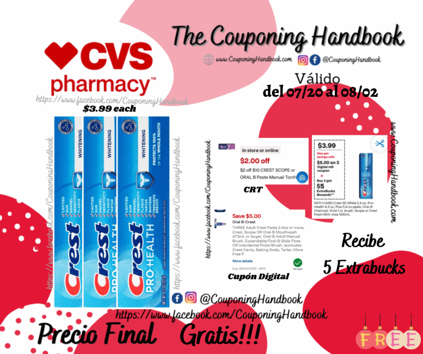 03 Crest Pro-Health Whitening Anticavity Fluoride Toothpaste, 4.3 OZ Gratis