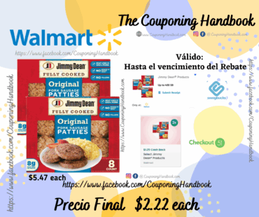 Jimmy Dean Fully Cooked Original Pork Sausage Patties, 9.6 oz, 8 Count por $2.22
