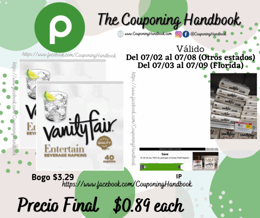 Vanity Fair Napkins, Beverage, Entertain, 2-Ply 40 napkins por $0.89