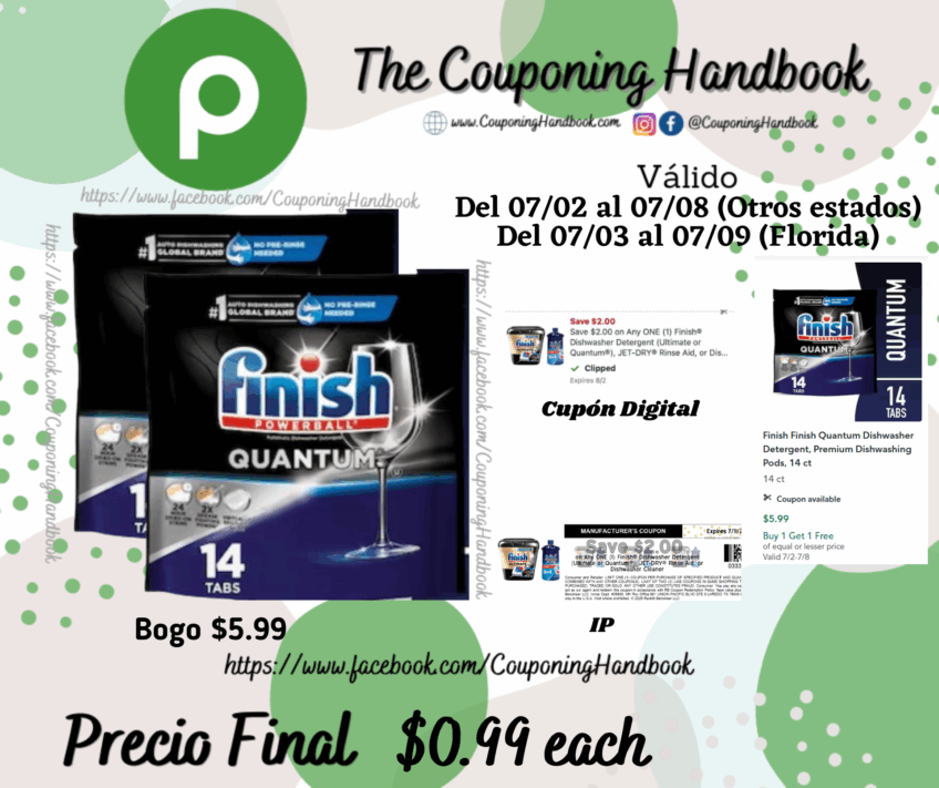 Finish Finish Quantum Dishwasher Detergent, Premium Dishwashing Pods, 14 ct por $0.99