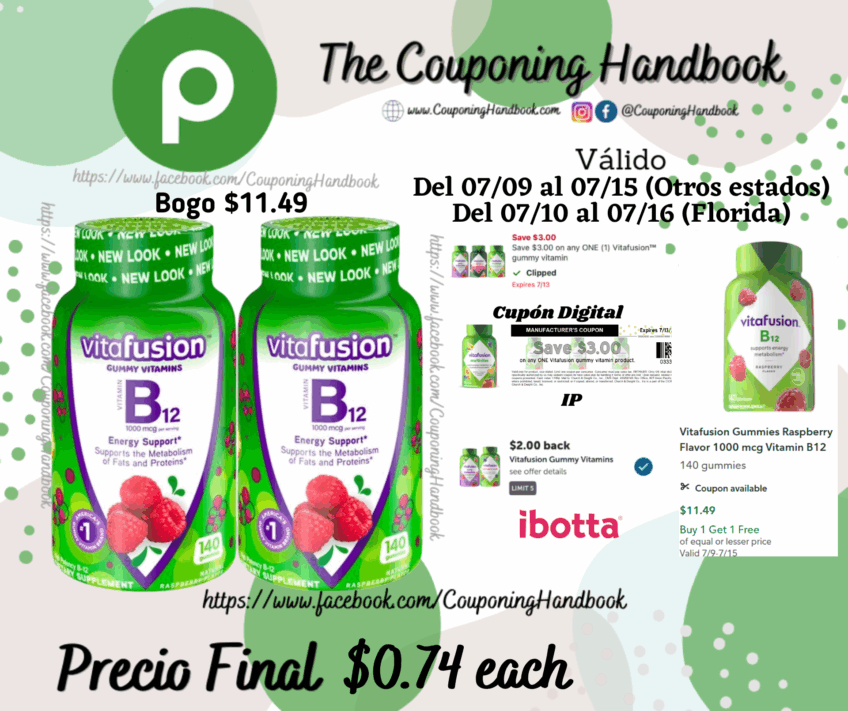 Vitafusion Gummies Raspberry Flavor 1000 mcg Vitamin B12 140 gummies por $0.74