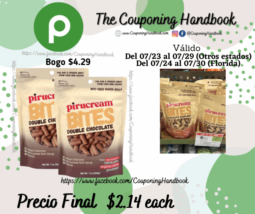 Pirucream Bites Double Chocolate Wafer Rolls por $2.14