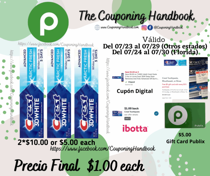 Crest 3D White Toothpaste, Fluoride Anticavity, Advanced, Arctic Fresh 3.3 oz por $1.00