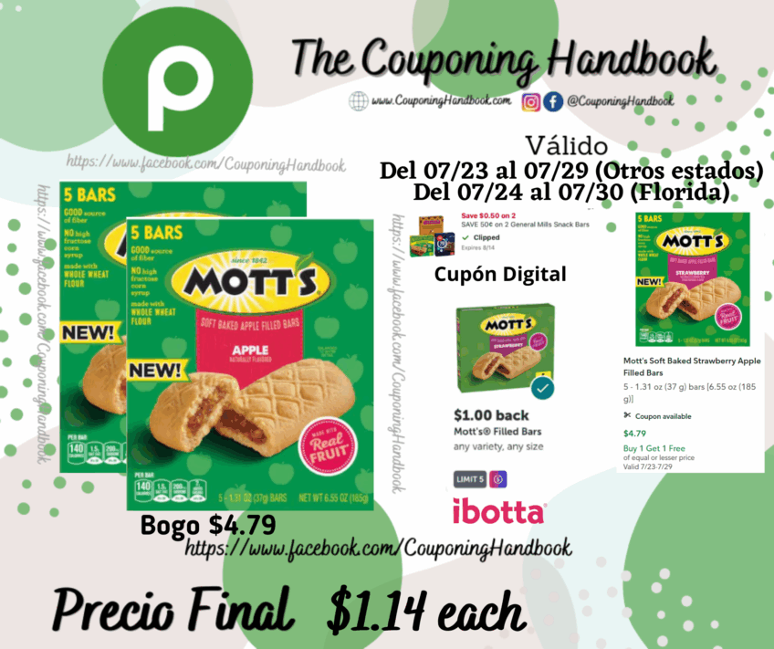 Mott’s Soft Baked Apple Filled Bars por $1.14