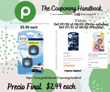 Febreze Car Air Freshener Odor-Fighting Automotive Vent Clip L&S, 2ct por $2.99