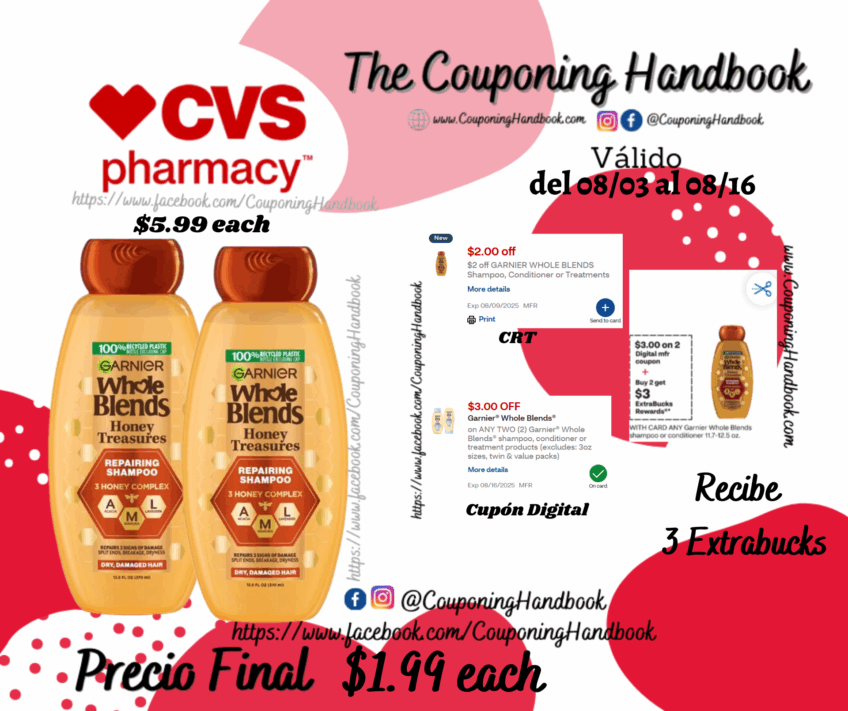 Garnier Whole Blends Shampoo/conditioner 12.5 Ounces por $1.99