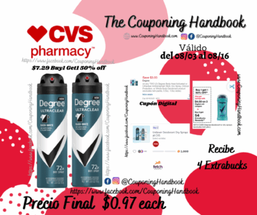 Degree Ultraclear 72-Hour Black + White Antiperspirant & Deodorant Dry Spray, 3.8 OZ por $0.97