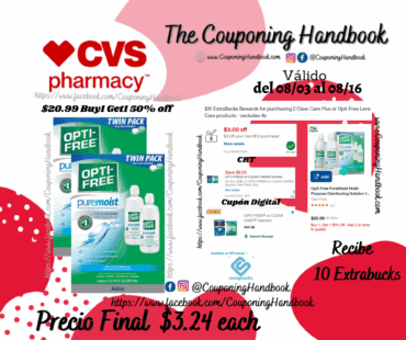 Opti-Free PureMoist Multi-Purpose Disinfecting Solution 10 OZ, 2CT por $3.24