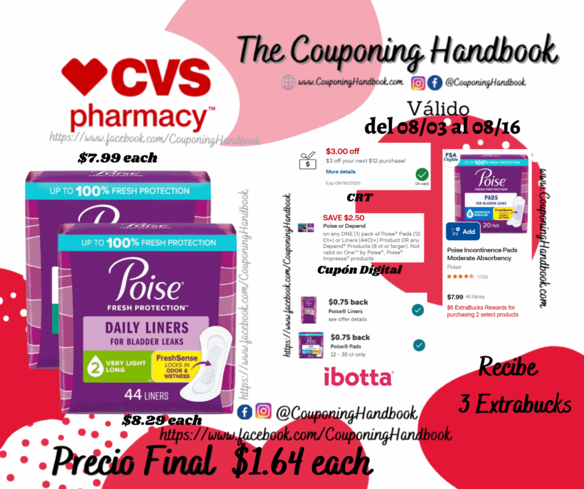 Productos Poise por $1.64