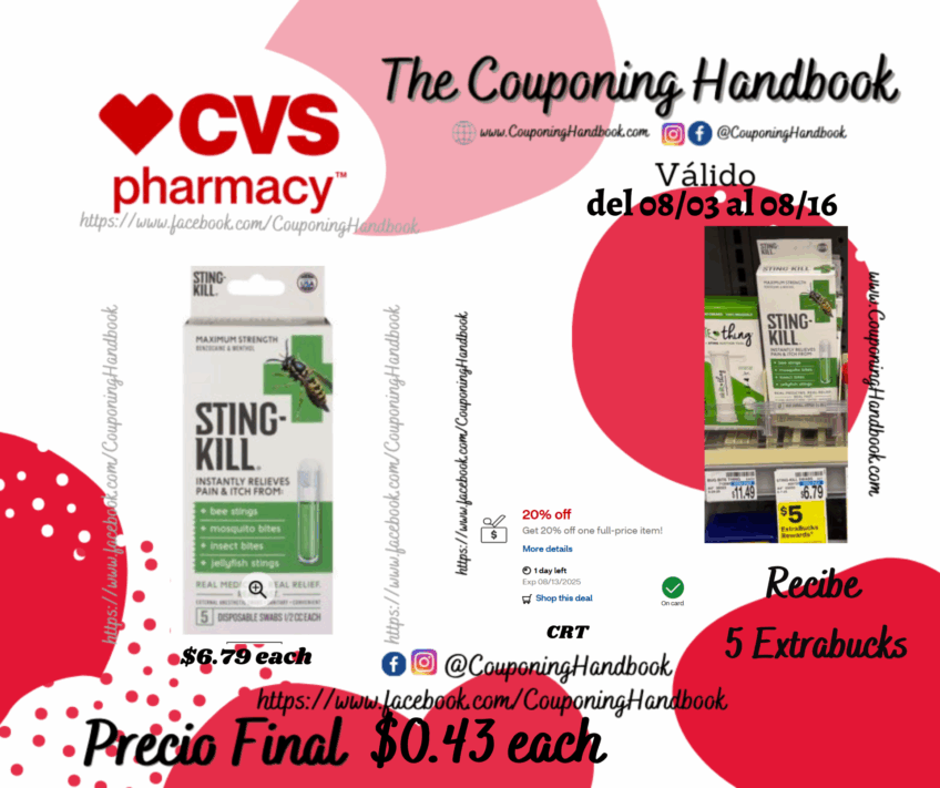 Sting-Kill Disposable Swabs Maximum Strength por $0.43