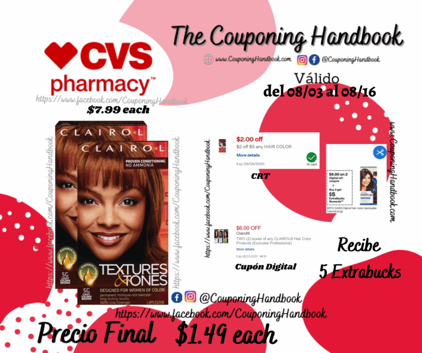 Clairol Professional Textures & Tones Hair Color por $1.49