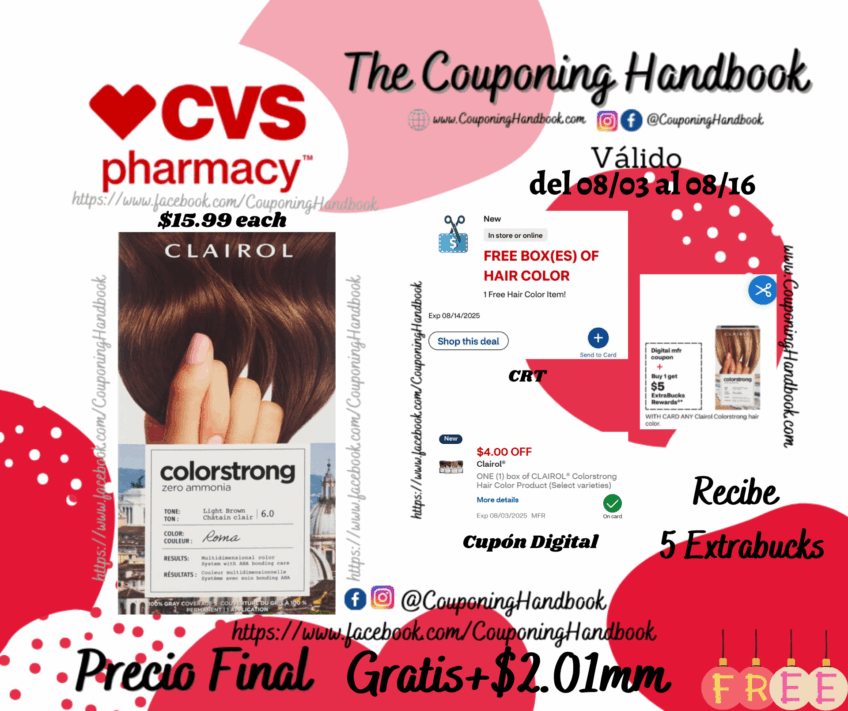 Clairol ColorStrong Zero Ammonia Permanent Hair Color Gratis mas Ganancia