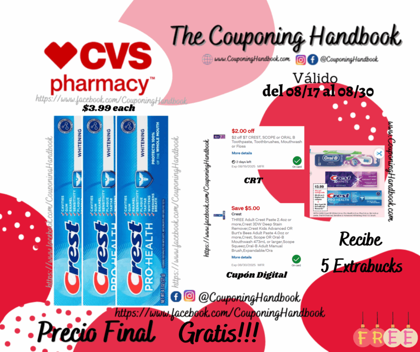 03 Crest Pro-Health Whitening Anticavity Fluoride Toothpaste, 4.3 OZ Gratis