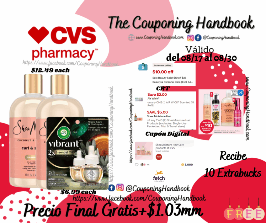 02 shampoo Shea Moisture y 01 Air Wick® Vibrant Scented Oil Refill Gratis