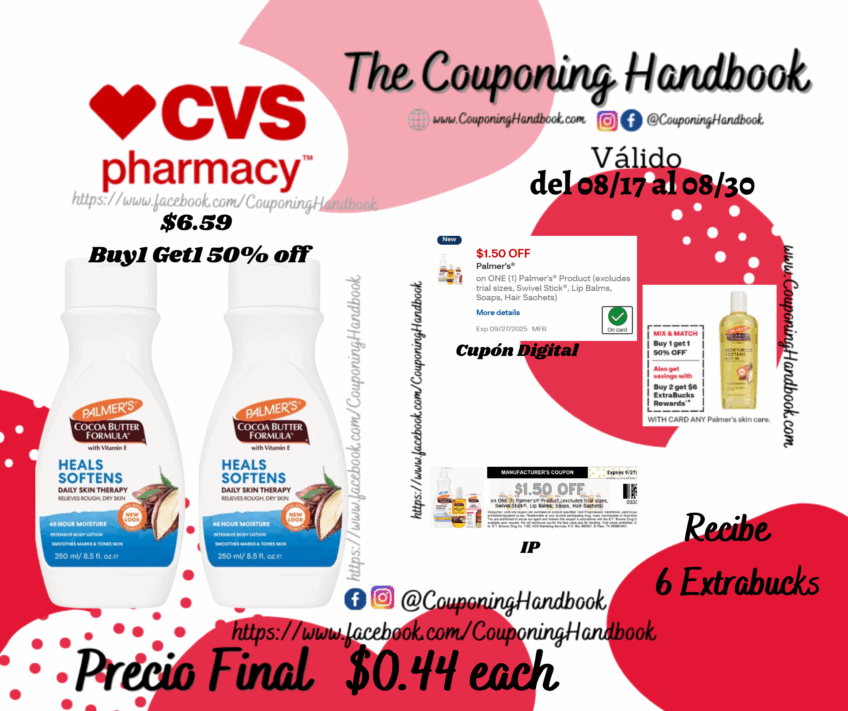 Palmer’s Cocoa Butter Formula Lotion, 8.5 OZ por $0.44