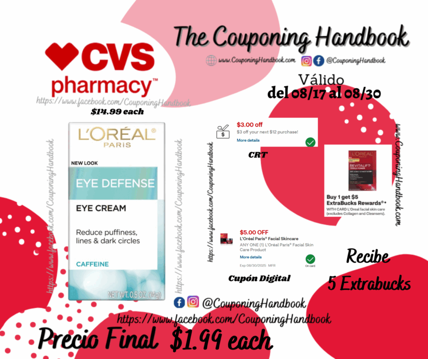 L’Oreal Paris Eye Defense Eye Cream, 0.5 OZ por $1.99