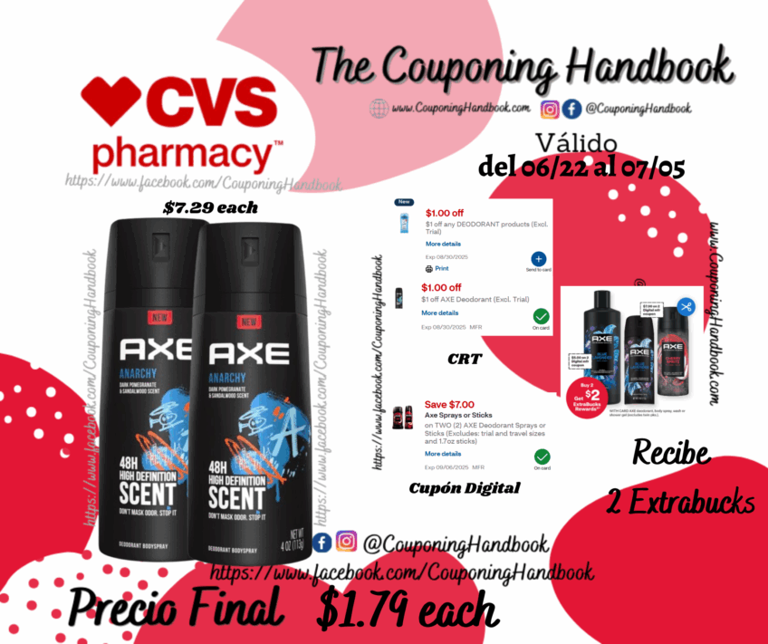 AXE Deodorant Body Spray por $1.79