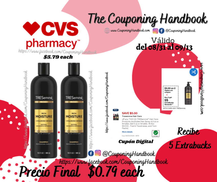 TRESemme Rich Moisture Shampoo, 16.5 OZ por $0.79