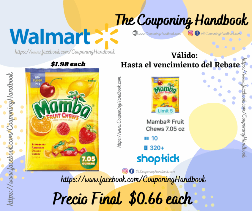 Mamba Fruit Chews Chewy Candy 7.05 oz por $0.46