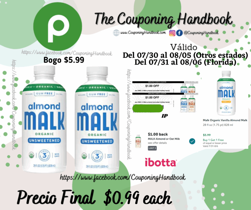 Malk Organic Unsweetened Almond Malk por $0.99