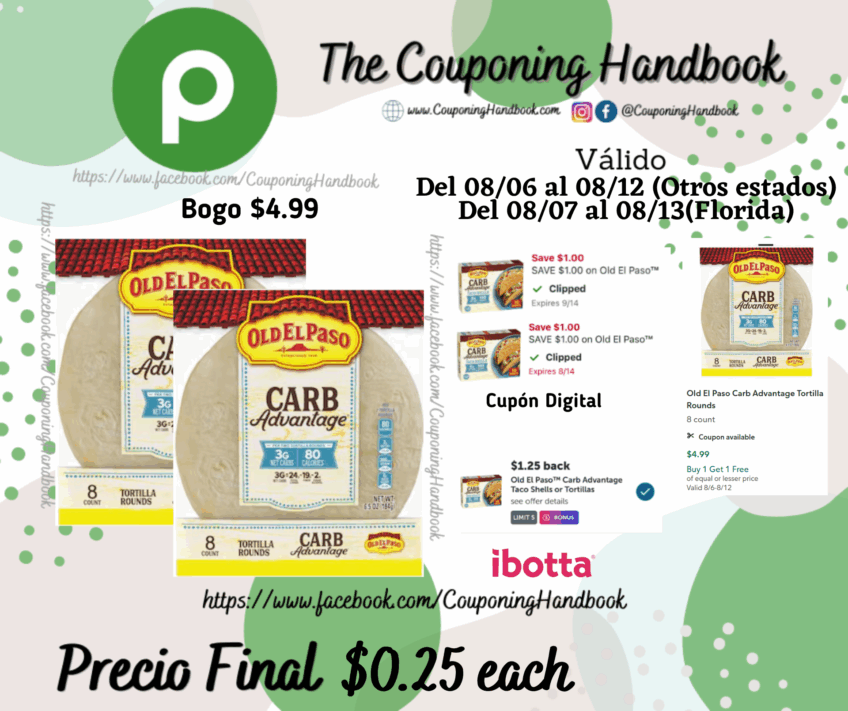 Old El Paso Carb Advantage Tortilla Rounds por $0.25