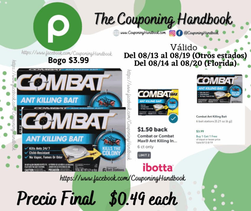 Combat Ant Killing Bait 6 bait stations por $0.49